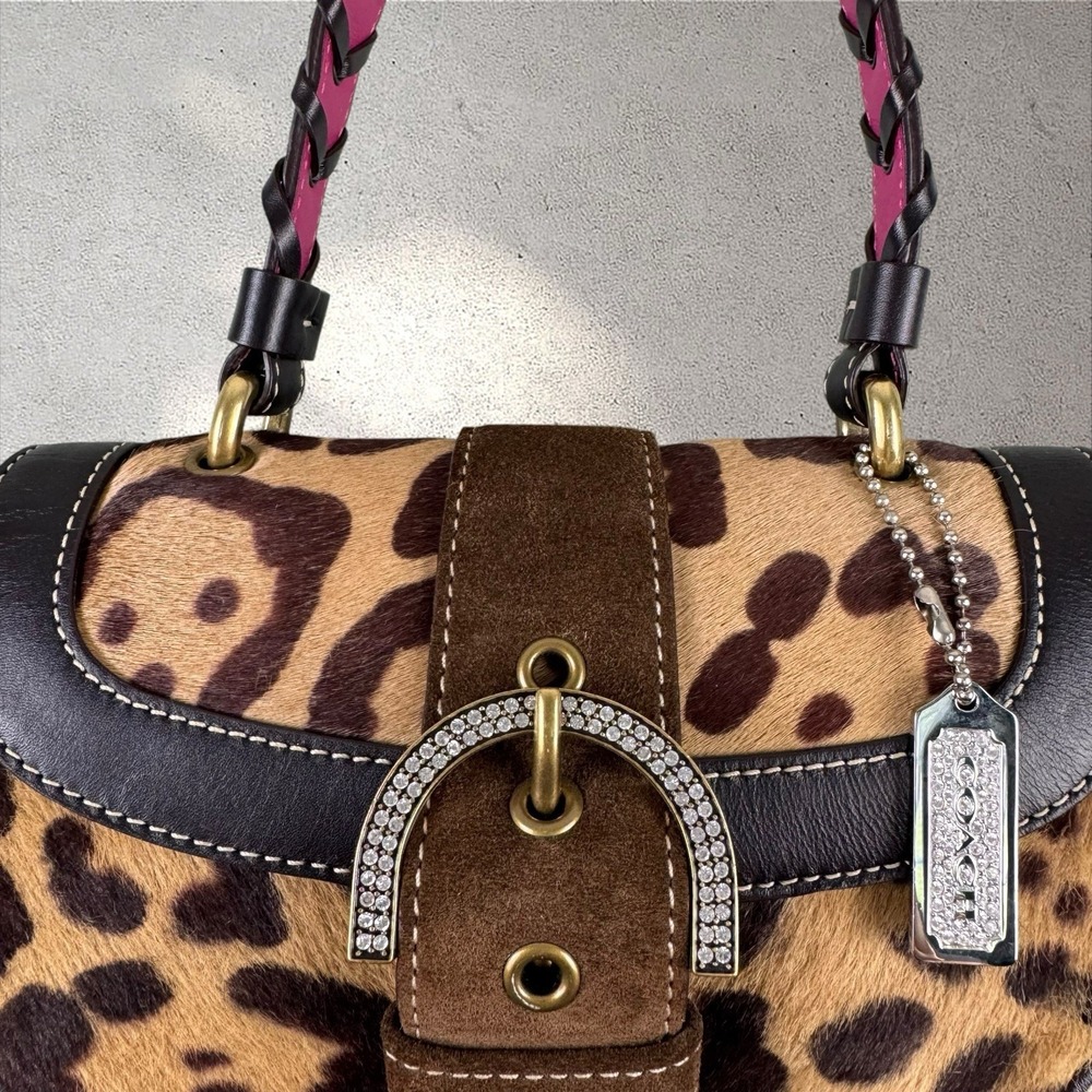 Vtg Y2K Coach Limited Edition Soho Madison Ocelot Calf Hair Top Handle Bag - Picture 2 of 13
